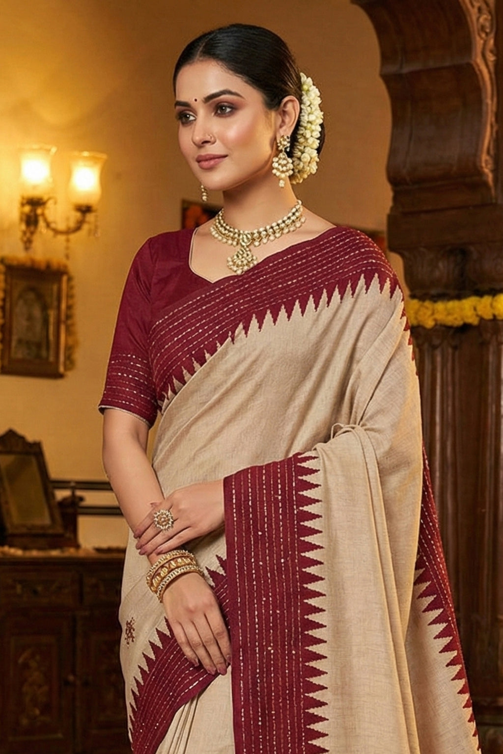 Hand-Stitched Tasar Silk Saree