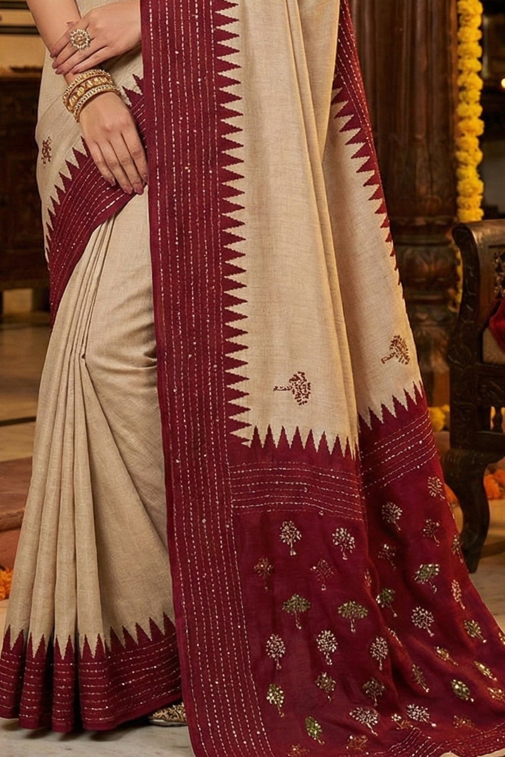 Hand-Stitched Tasar Silk Saree