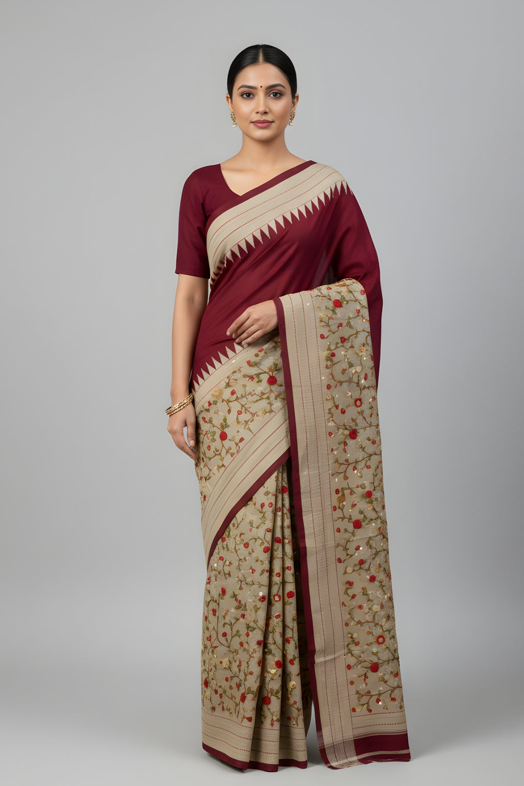Hand-Stitched Tasar Silk Saree