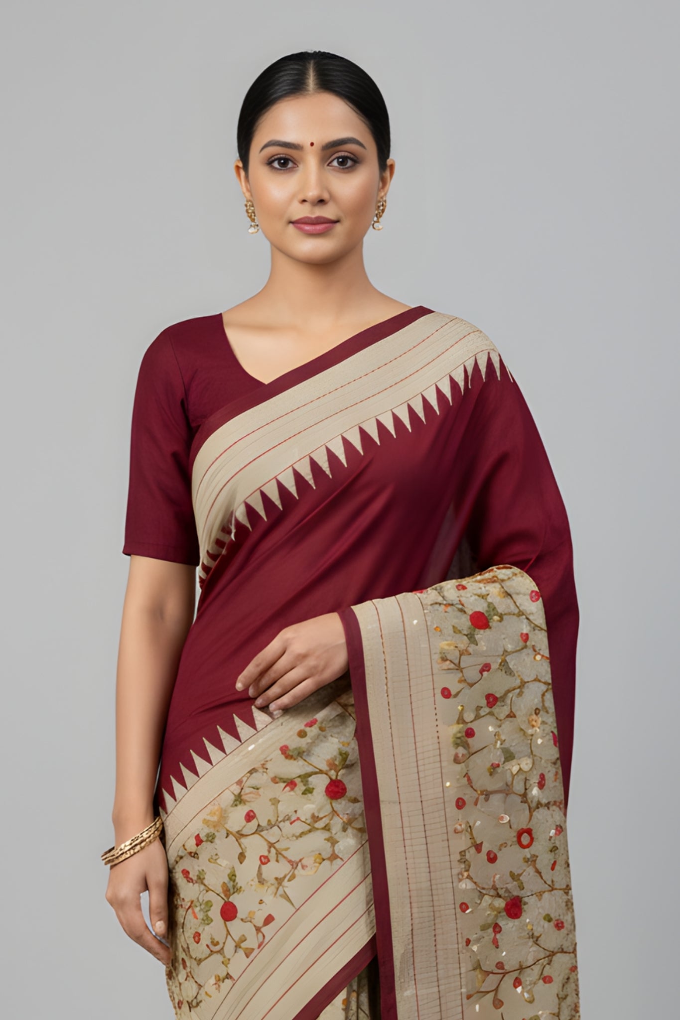 Hand-Stitched Tasar Silk Saree