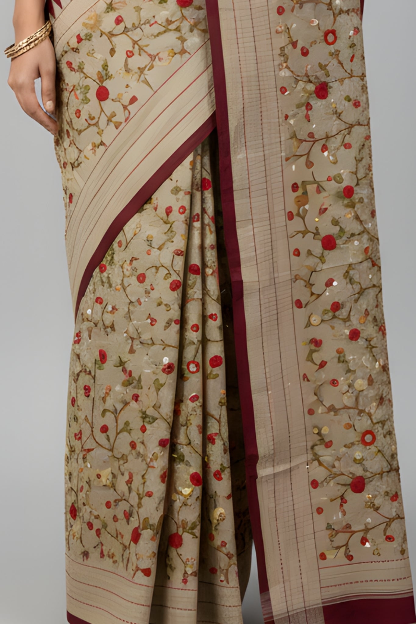 Hand-Stitched Tasar Silk Saree