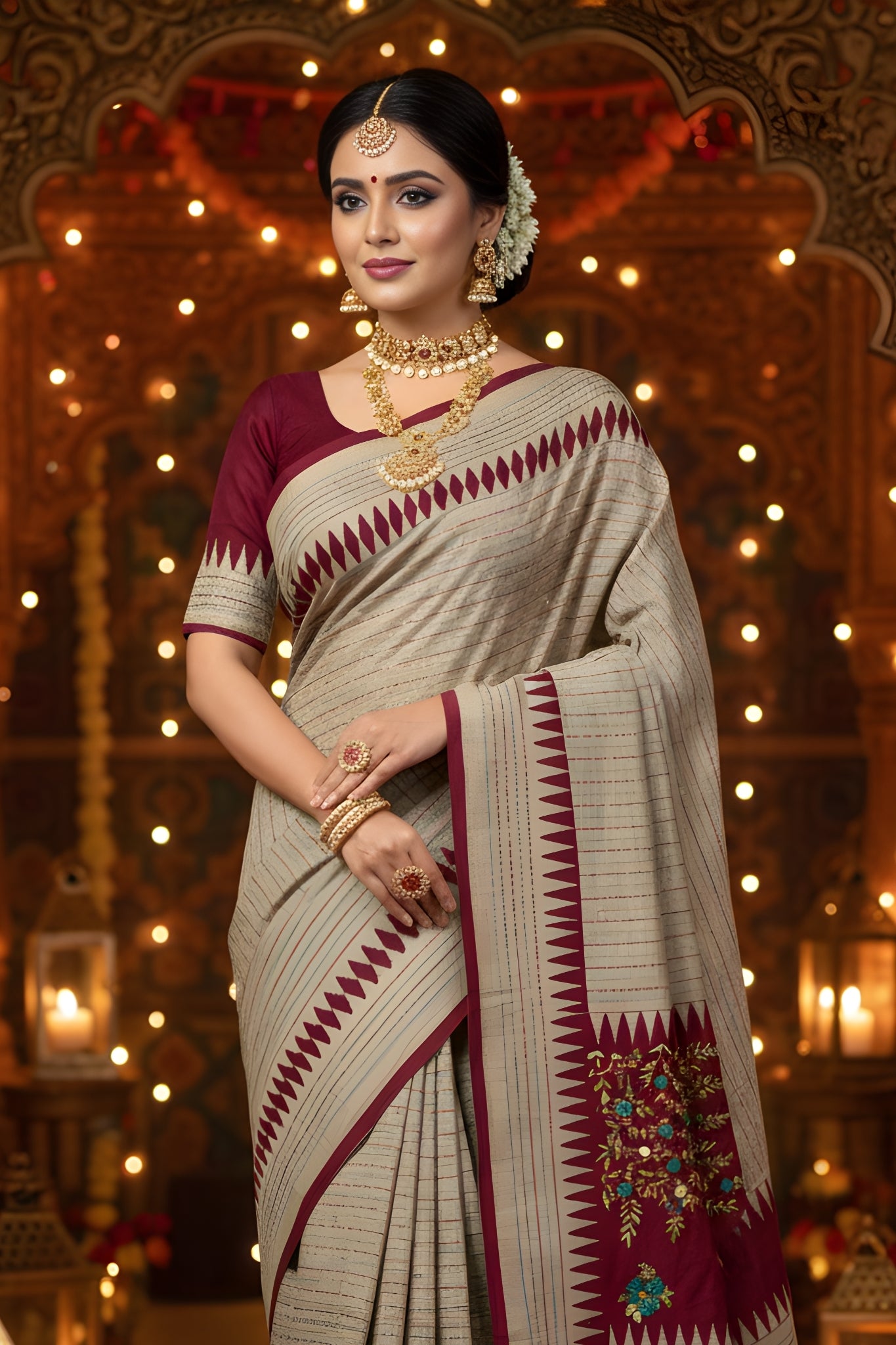 Hand-Stitched Tasar Silk Saree