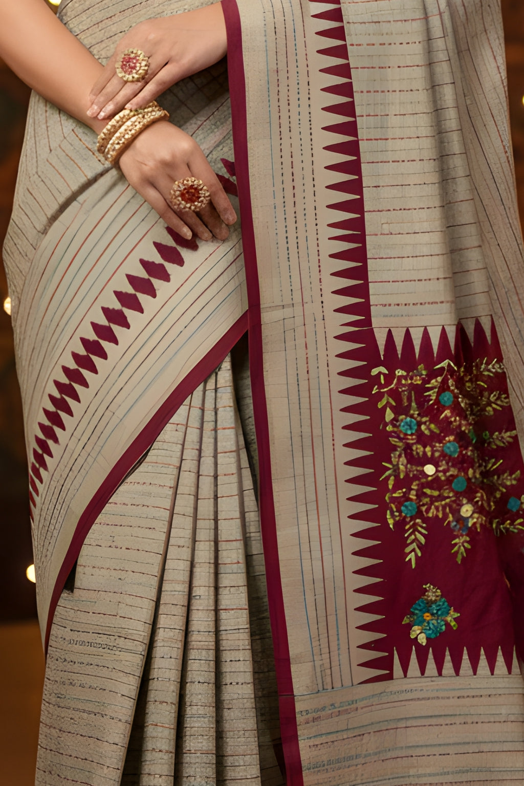 Hand-Stitched Tasar Silk Saree
