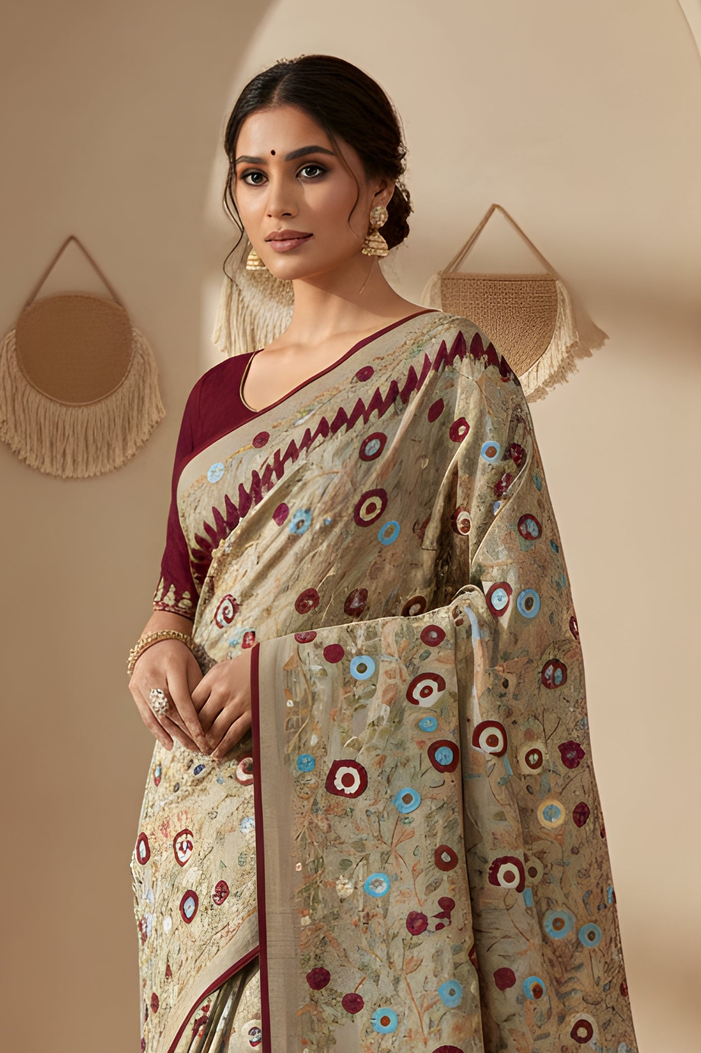 Hand-Stitched Tasar Silk Saree