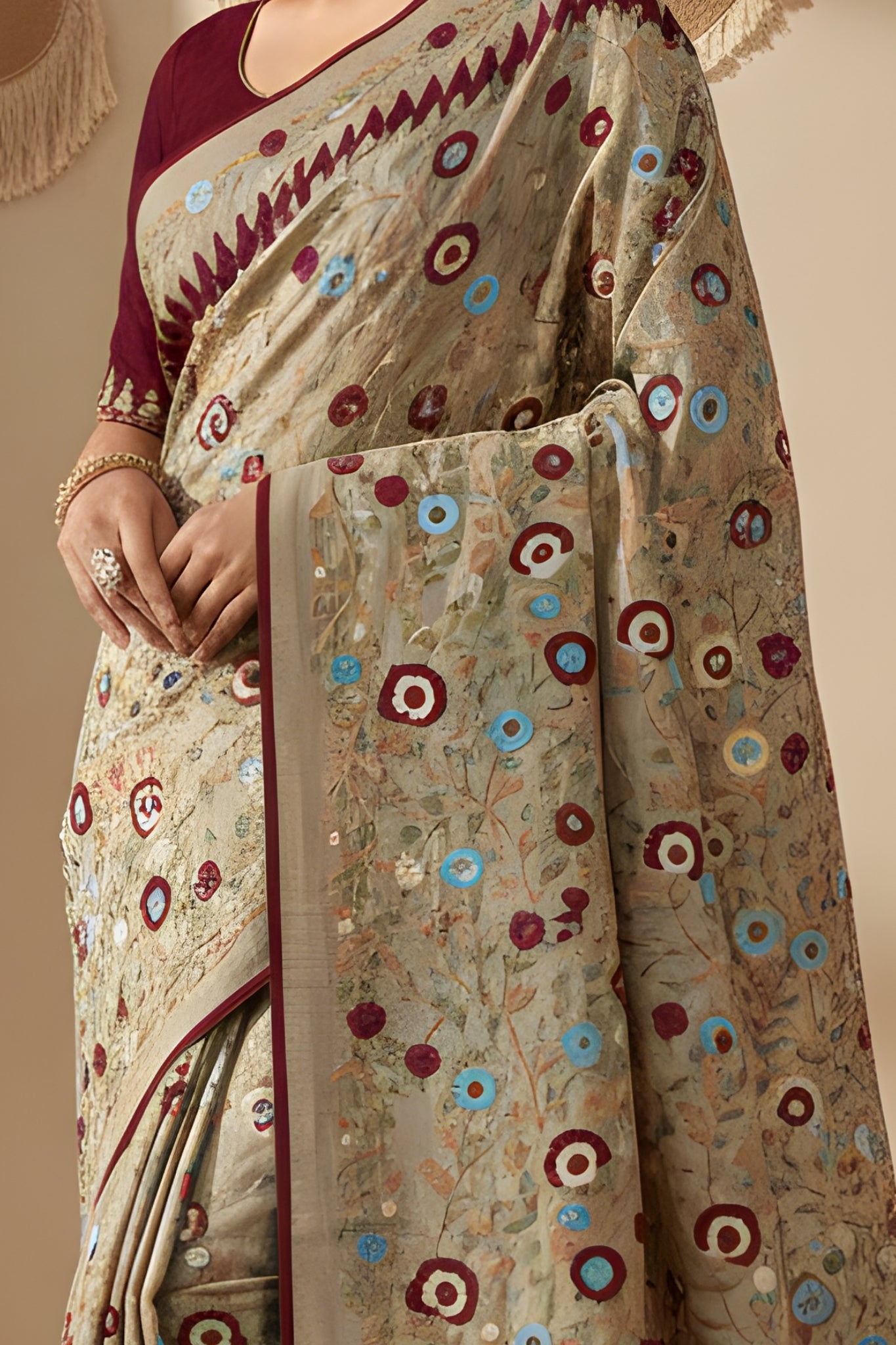 Hand-Stitched Tasar Silk Saree