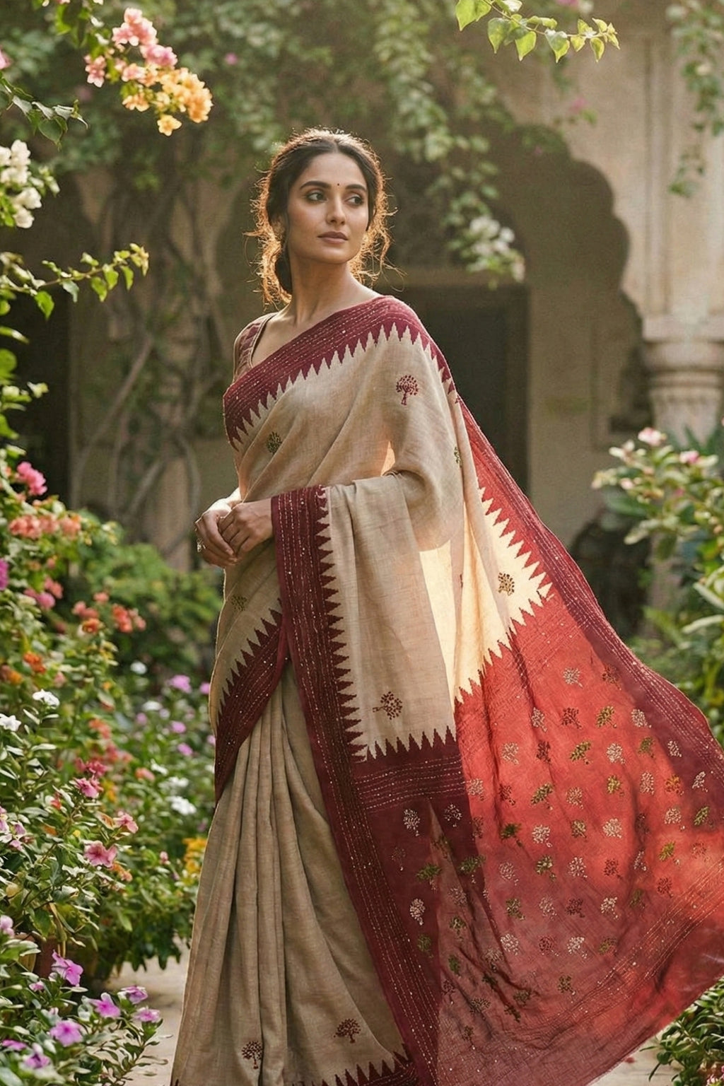 Hand-Stitched Tasar Silk Saree